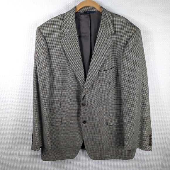 Brooks Brothers 44R Sport Coat Made in Italy Wool Houndstooth Blue Check Jacket - Picture 1 of 6